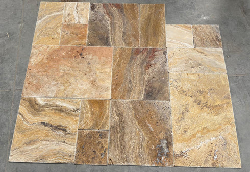 Scabos Travertine Brushed & Chiseled Versailles Floor Tile